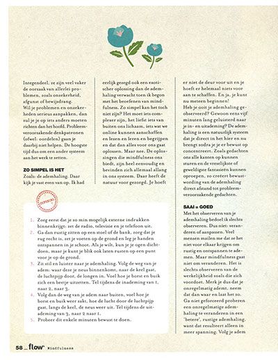 artikel over Marisa in mindfulness magazine Flow